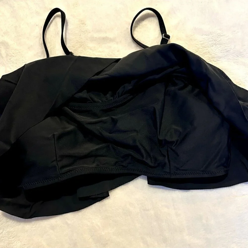 Black Ruffle Bandeau Swim Top - Size Small